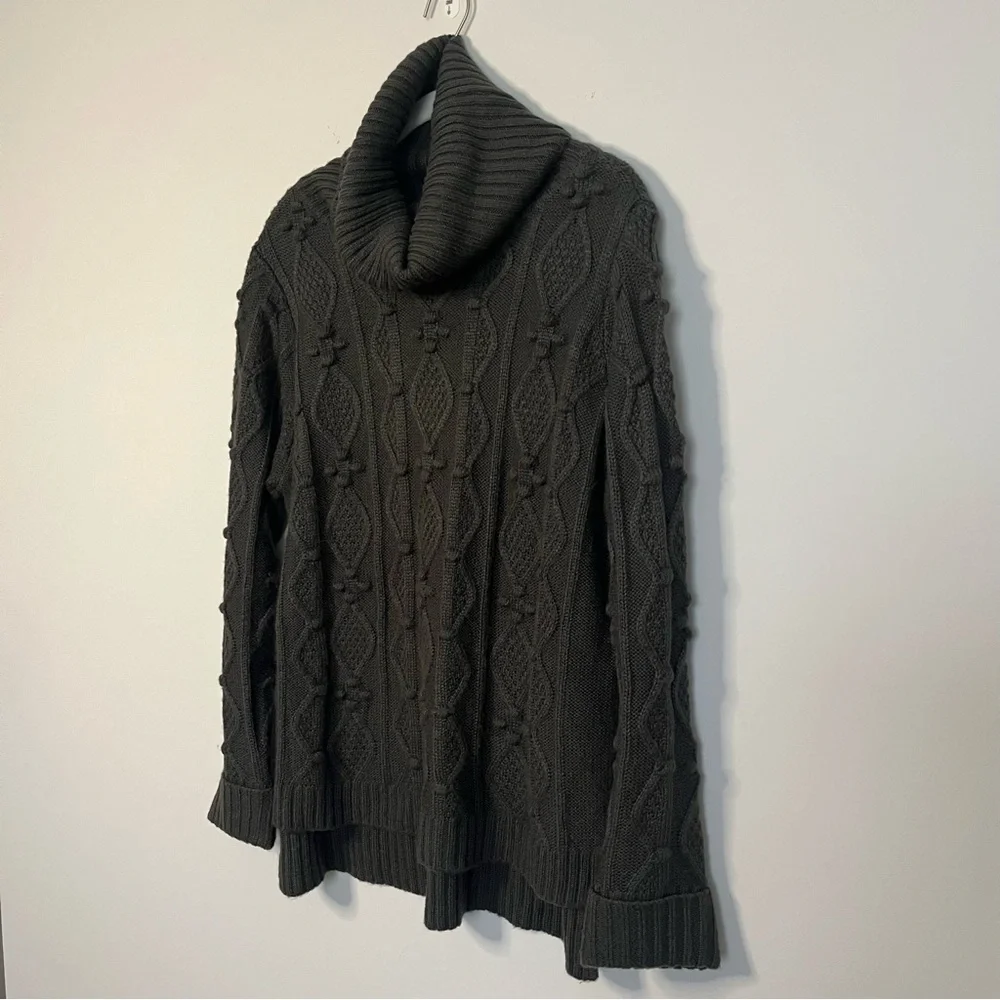 Gretchen Scott Knot Enough Turtleneck Sweater Dark Gray M Aran Pattern Bobble